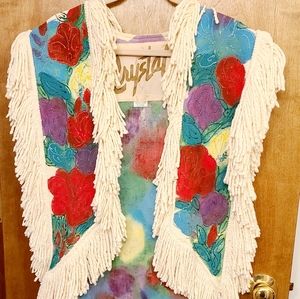 Vintage Crystal Handwoven Shawl Floral Fringe